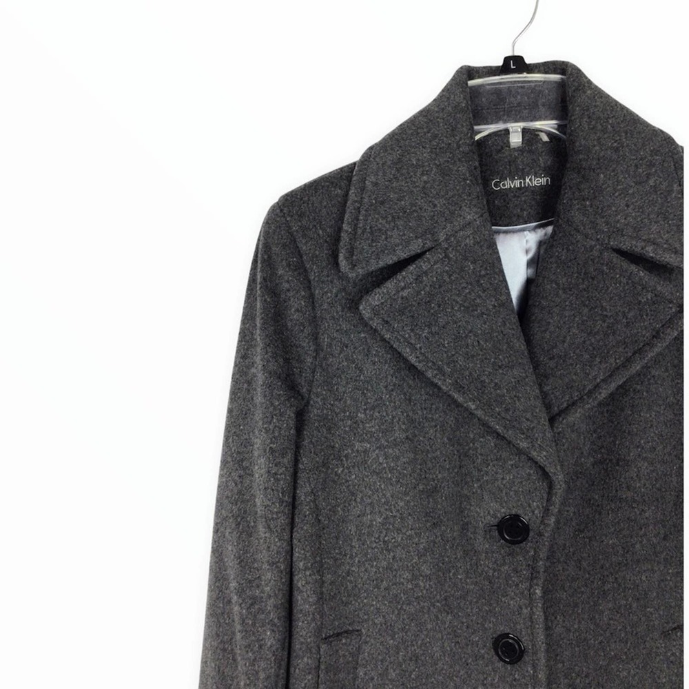 Calvin Klein | Heather Gray Wool Cashmere Peacoat M - Picture 3 of 9